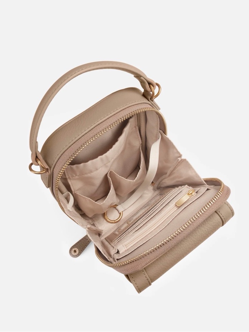 Compact Taupe Mini Crossbody Bag with Top Handle - Picture 6 of 10